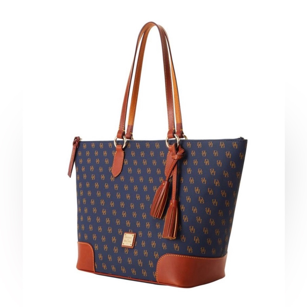 Dooney & Bourke Navy and Brown Logo Tote